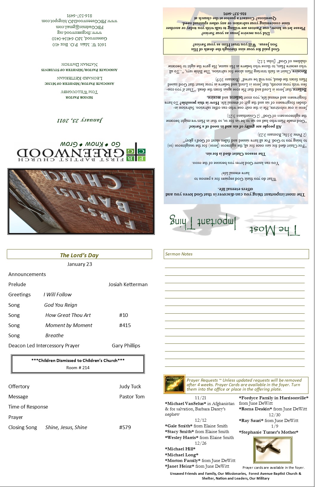 Church Bulletin Samples Effective Church Communications