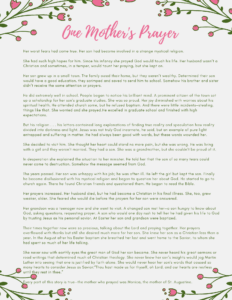 One Mothers Prayer--a true story of the power of Prayer